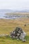 Cairn marking the hiking trail on Nolsoy, Faroe Islands