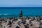 Cairn rock pebbles on Tenerife beach at Costa Adeje, Adeje, Tenerife Canary Islands