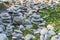 Cairn stones piled in hills. Pyramids of stones, cairn stone sculpture stone, nature land