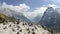 Cairns on the Annapurna Circuit trail overlooking Marsyangdi valley  Nepal