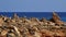 Cairns manmade stone towers at Cap de Ses Salines, Majorca island