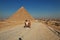 Cairo, Egypt - 05 Mar 2017. The people close great pyramids in Giza, Cairo, Egypt