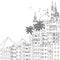 Cairo, Egypt, hand drawn black and white illustration