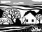 Cajun House Creole Cottage or Acadian Style Dwelling or Architecture in Black and White Retro Stencil Style