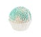 Cake ball in white glaze with blue sprinkles in paper form