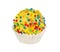 Cake ball in yellow glaze with colorful sprinkles