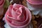 Cake Basket Rose. Food Photography, Dessert, Macro Photography. From above closeup of freshly baked cupcakes