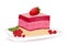 Cake with berry jelly, vector drawing, painted dessert. A piece of marmalade fruit cake on the plate decorated with berries, isola