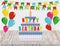 Cake with candle letters Happy birthday and Balloons. Greeting c