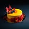 Cake with Candle. Yellow Velvet Mousse Cake with Decoration.