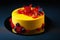 Cake with Candle. Yellow Velvet Mousse Cake with Decoration.
