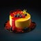 Cake with Candle. Yellow Velvet Mousse Cake with Decoration.