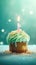 Cake With Candles On A Frosted Mint Background Greeting Card Design. Generative AI