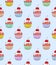 Cake cherry sweet on a blue background. Seamless pattern for design. Animation illustrations. Handwork