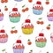 Cake cherry sweet on a white background. Seamless pattern for design. Animation illustrations. Handwork
