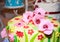 Cake decorated with pink sugar flowers