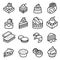 Cake, Dessert & Bakery icon set in thin line style