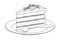 Cake/ dessert on plate, spoon - black and white illustration/ drawing