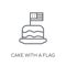 Cake with a flag linear icon. Modern outline Cake with a flag lo