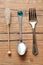 Cake fork, teaspoon and sugar stick