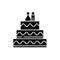 Cake for lovers black icon, vector sign on isolated background. Cake for lovers concept symbol, illustration