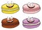 Cake macaron or macaroon Raster Illustration set, colorful almond cookies, pastel colors. Funny cartoon character illustration