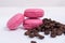 Cake macaroon pink pastel color with coffee bean