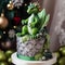 Cake made of mastic in the form of a green dragon. Sweet food decoration for a feast for the holiday