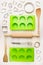 Cake mould and tools for muffin, Cupcake and cookie bake on white wooden background