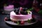 Cake mousse with blackberry cream and jam