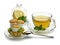 Cake `mushroom`, green tea, a lemon, mint in glassware