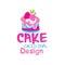 Cake original logo design, emblem in pink colors for confectionery, candy shop or sweet store vector Illustration on a