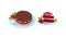 Cake Piece and Pie of Pomegranate Fruit Served on Plate Vector Set