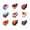 Cake set Isometric flat design web icon collection Delicious dessert