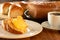 Cake Slice with Butter with Coffee Cake and Breads on Wooden Table Tradicional Brazilian Breakfast