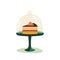 Cake slice on stand with glass dome vector icon