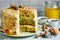 Cake smetannik or general - three layer cake with nut, poppy and raisin