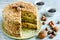 Cake smetannik or general - three layer cake with nut, poppy and raisin