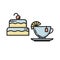 Cake and tea cup, bakery, confectionary shop icon