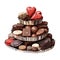 Cake tower with chocolates and candies