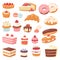 Cake vector chocolate confectionery cupcake and sweet confection dessert with caked candies illustration confected donut