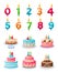 Cakes with candle numbers. Anniversary birthday cake with candles, colorful delicious desserts, celebration chocolate