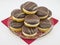 Cakes with chocolate souffle on a red napkin