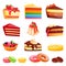 Cakes collection isolated on white background. Vector cartoon illustration. Desserts icons and cafe design elements set