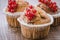 Cakes decorated with red currant berries/cakes decorated with red currant berries. Close up