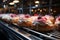 Cakes glide along automated conveyor, a sweet sight in bakery