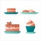 Cakes, great design for any purposes. Tasty confectionery collection. Flat vector illustration.