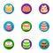 Cakes for the holidays. A set of different sweets. Beautifully decorated cakes and muffins.Cakes icon in set collection