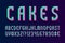 Cakes layered letters and numbers with currency signs. Colorful 3d font. Isolated english alphabet