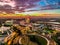 Cakung, East Jakarta, Indonesia (02/Mei/2019) : Aerial view of the sunset with colorful clouds at Aeon Mall JGC